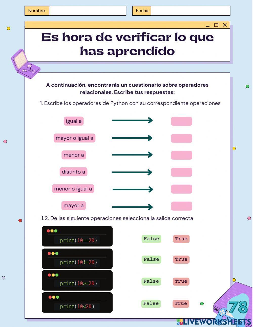 Ejercicios Python - Operadores aritméticos, digitales y lógicos