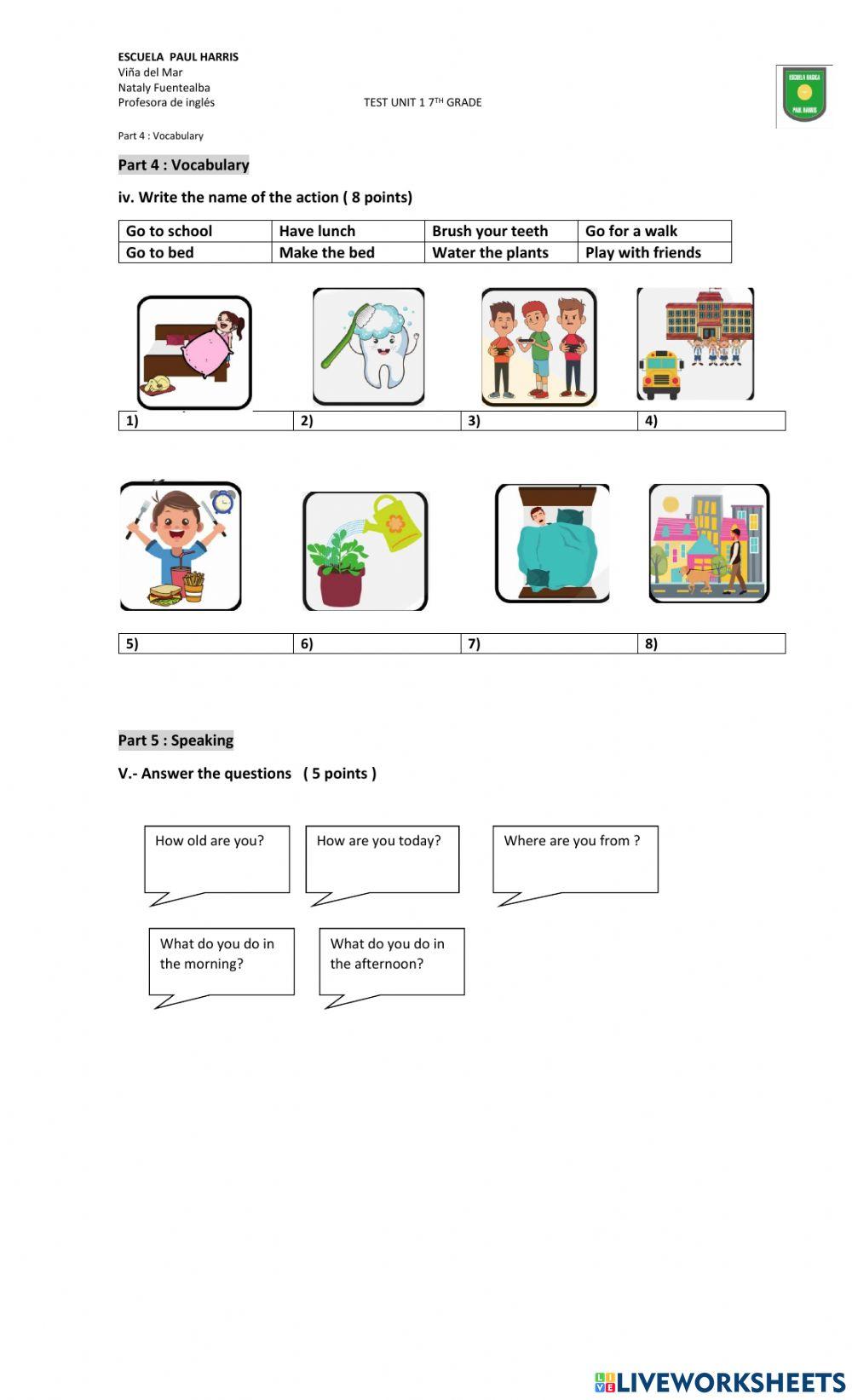 Test unit 1 7th grade