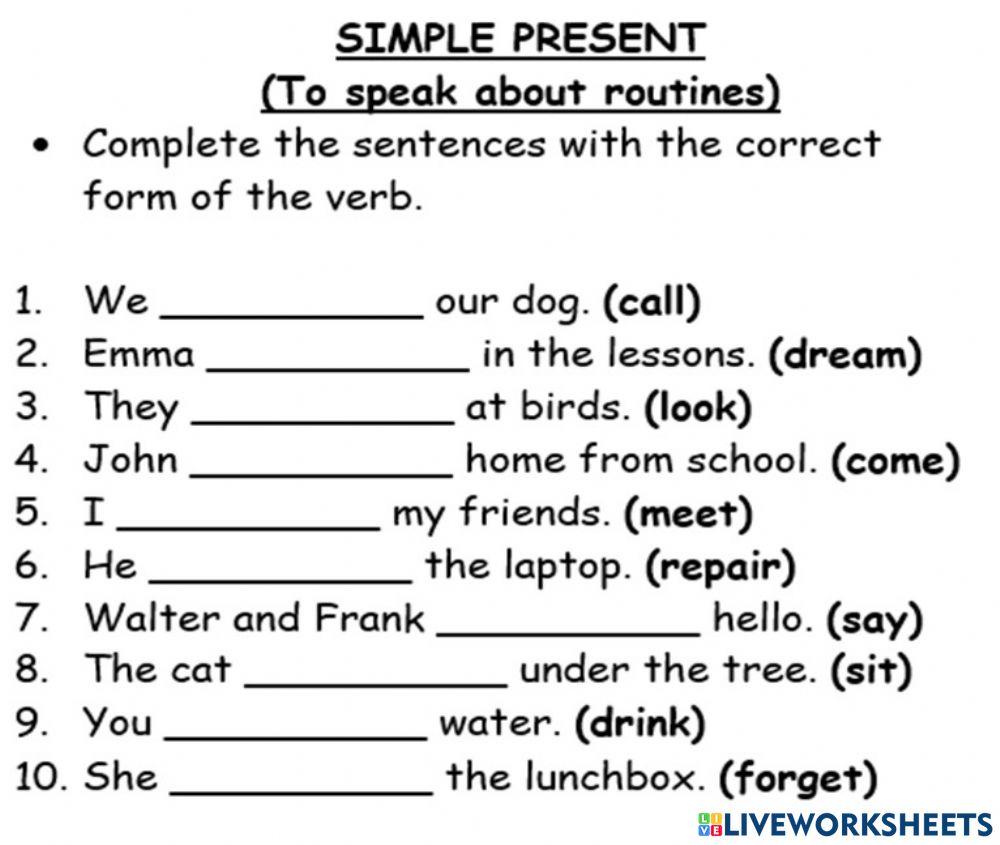 MAY 31st HW  SIMPLE PRESENT