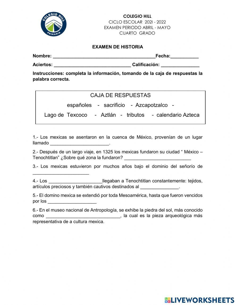 Examen historia abril mayo