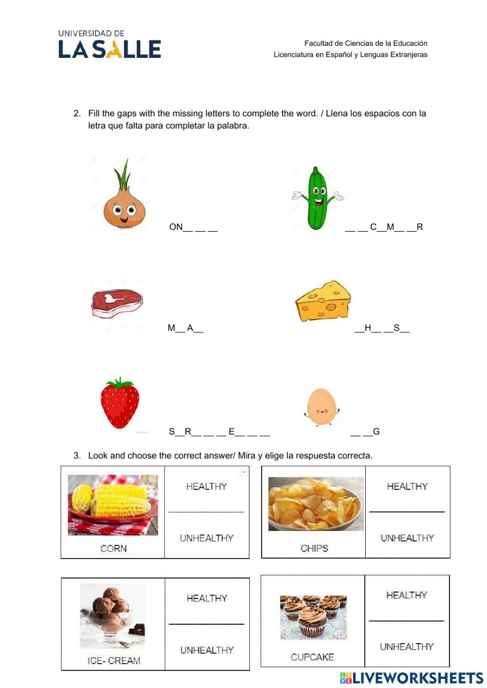 Healthy and unhealthy food