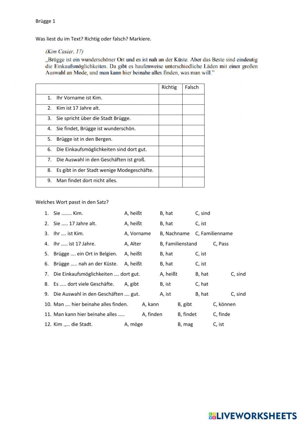 Brügge - Leseverstehen