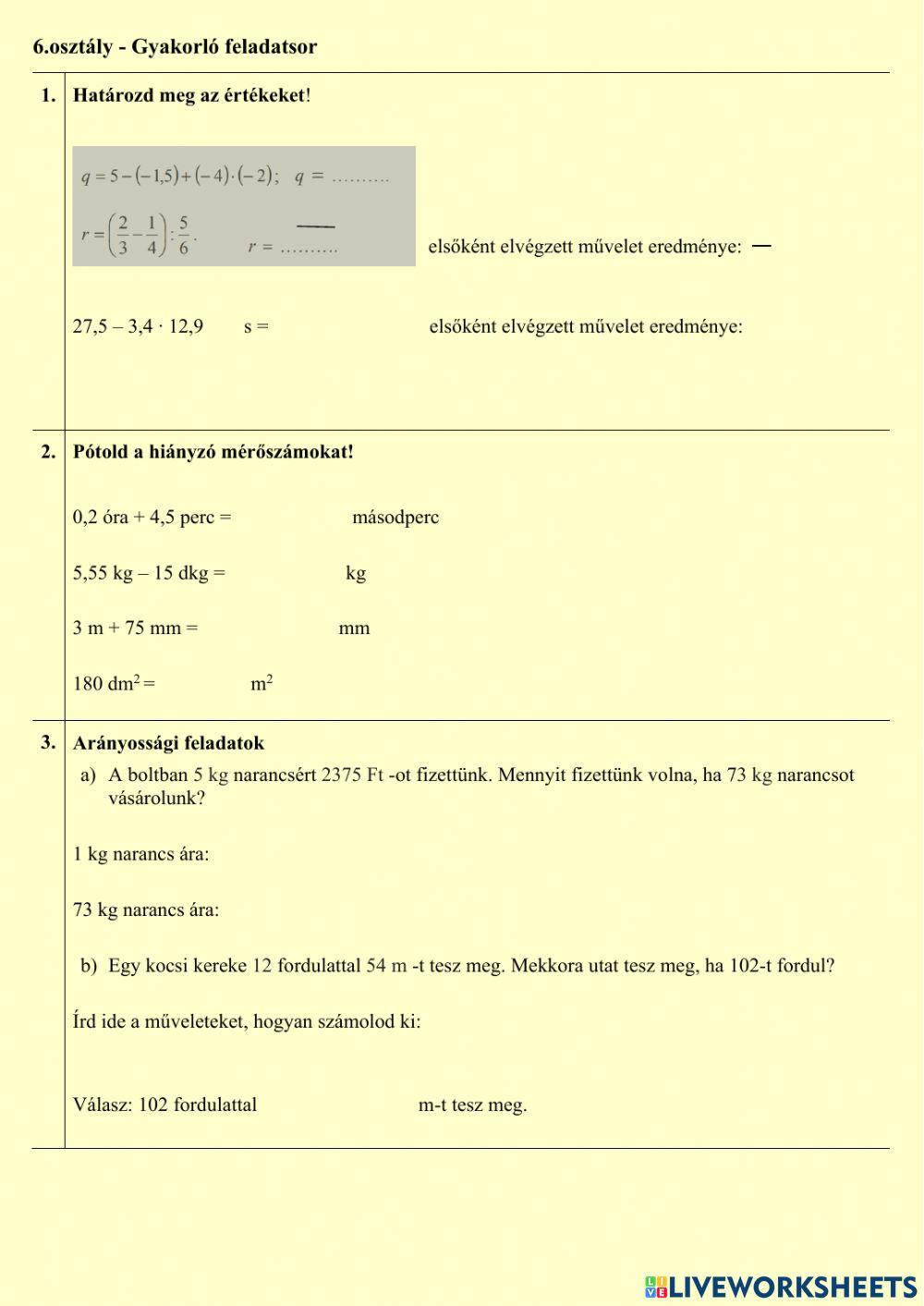 Év végi ismétlés  - 6. évfolyam