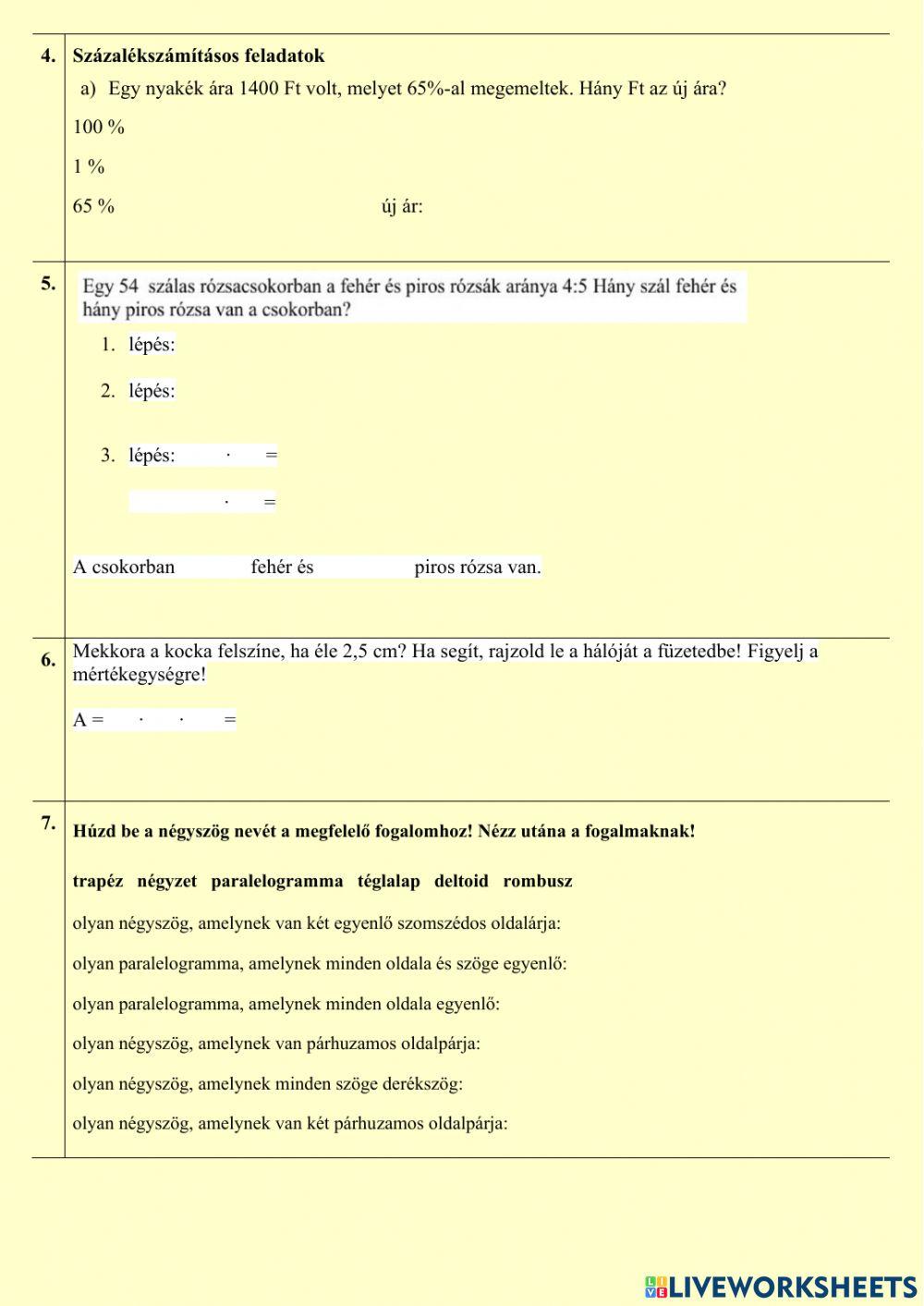 Év végi ismétlés  - 6. évfolyam