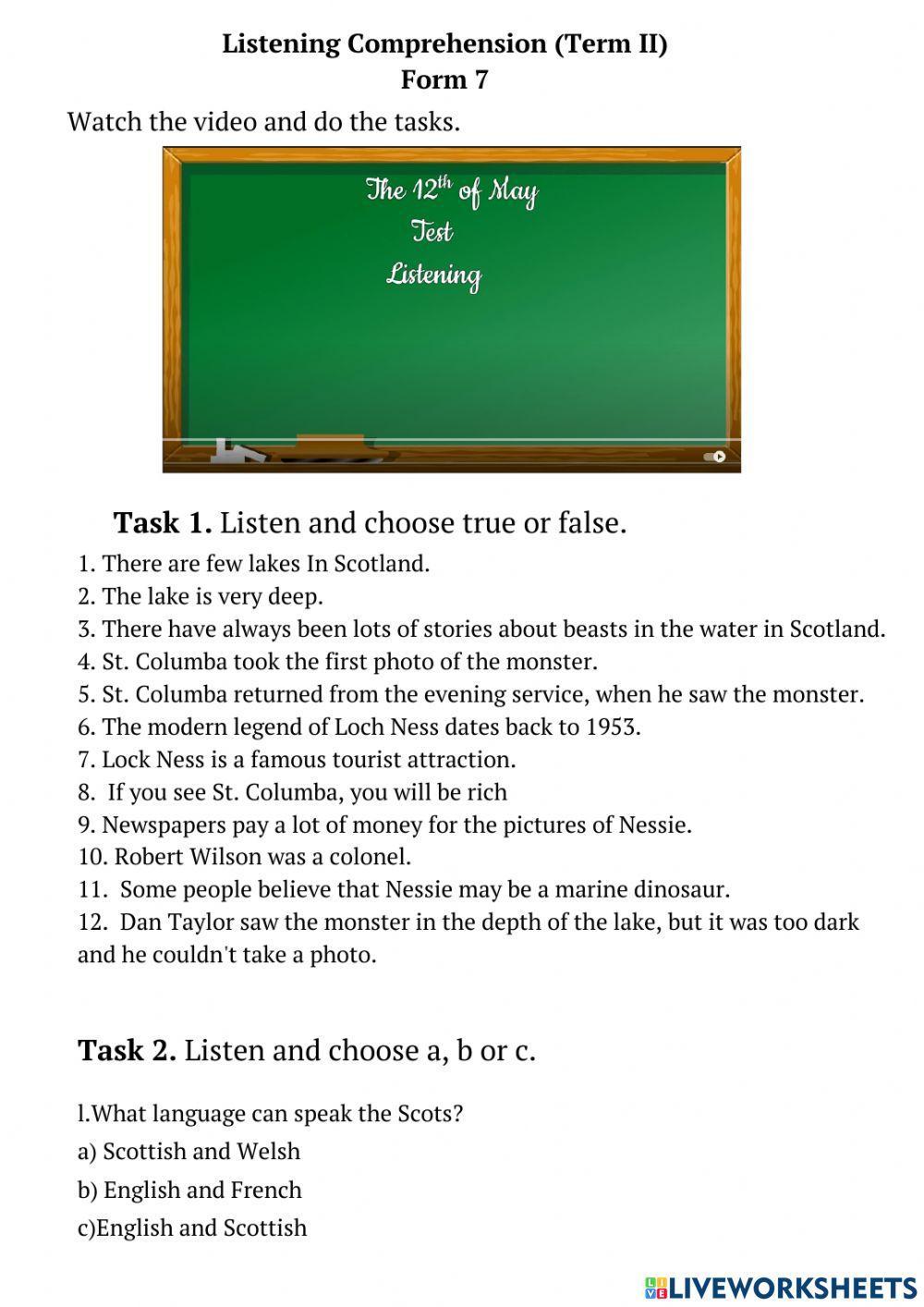 Семестрова контрольна 7 клас 2 семестр Listening