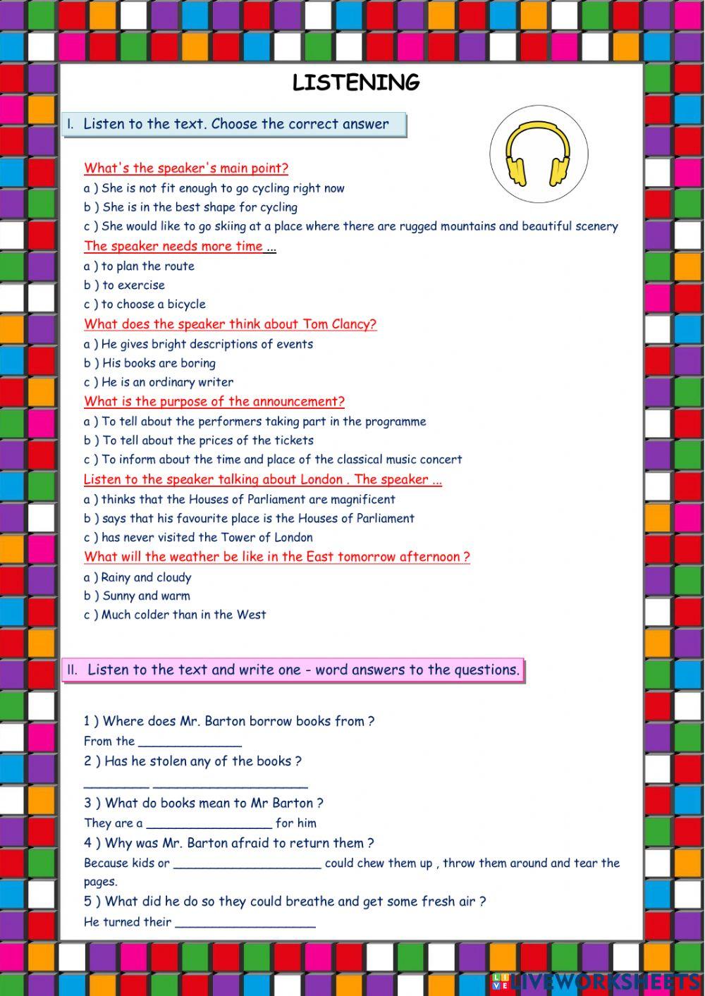 Listening comprehension Grade 8 Semester II