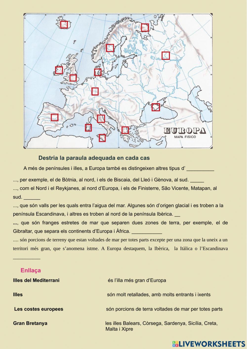 El relleu, les costes, els rius i els climes d'Europa