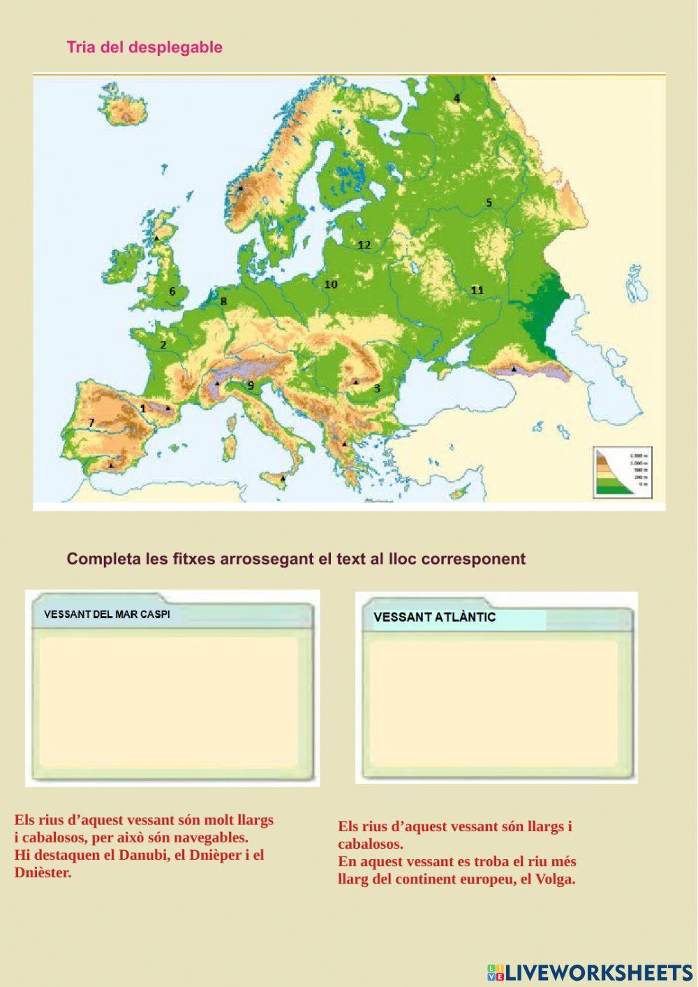 El relleu, les costes, els rius i els climes d'Europa