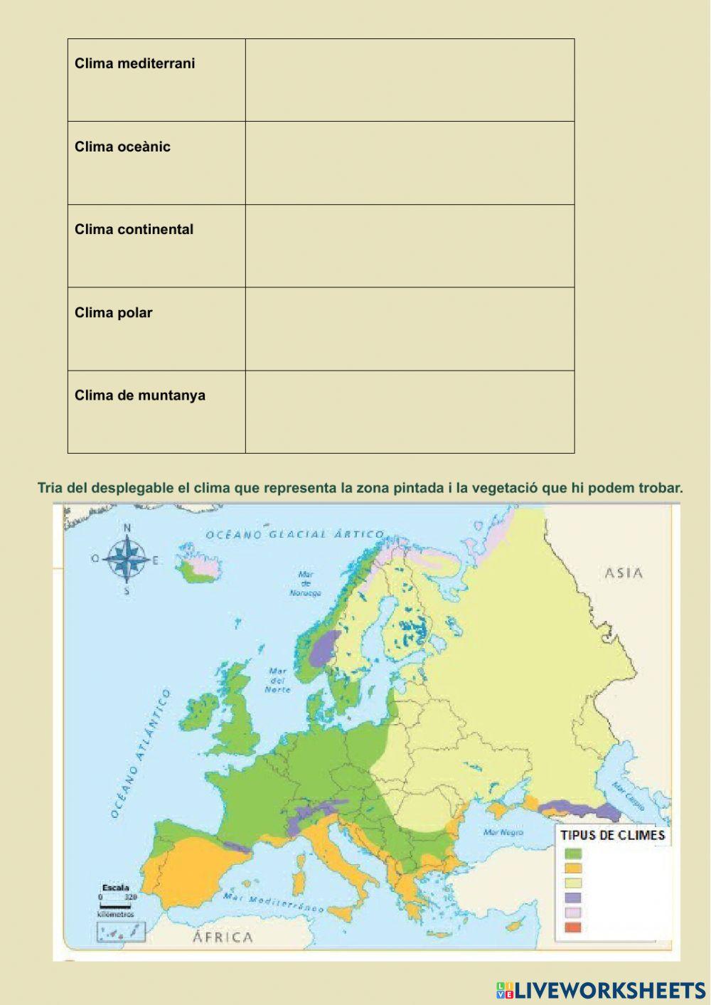 El relleu, les costes, els rius i els climes d'Europa