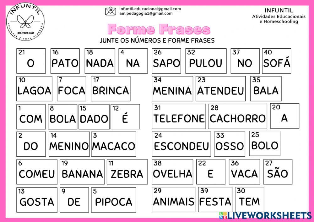 Forme frases juntando os números