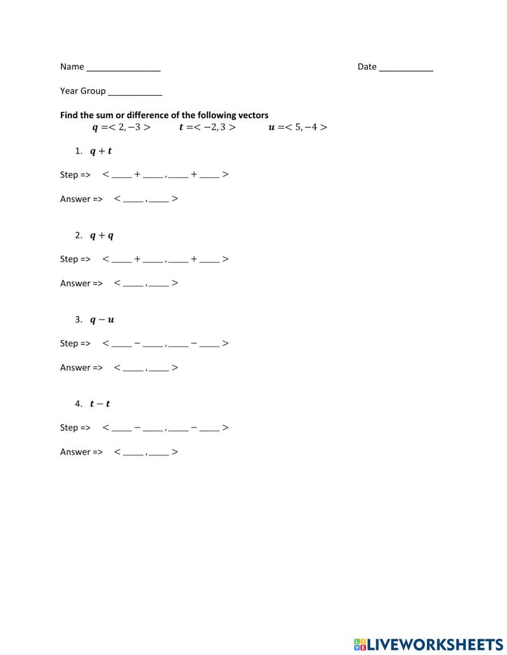 Vectors - Add and Subtract