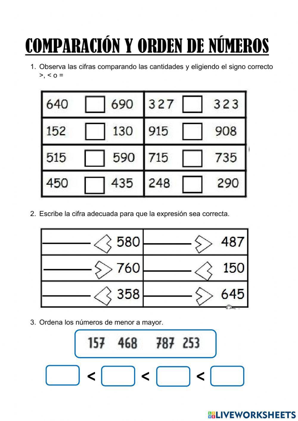 Comparación de números de 3 cifras