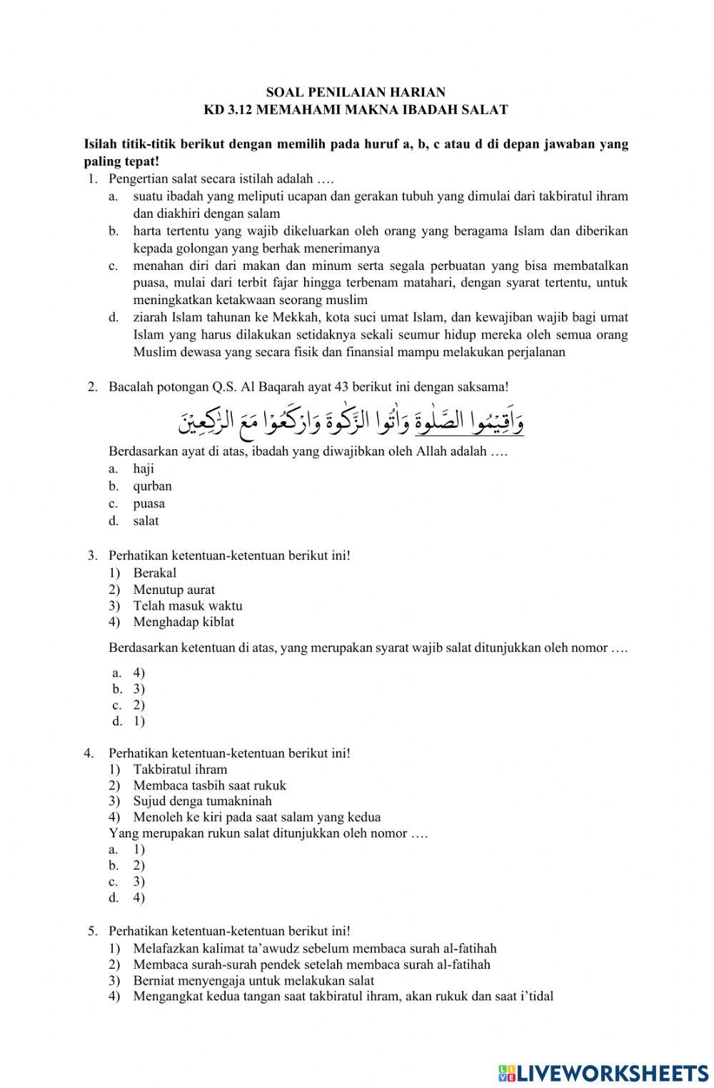 Soal PH Kls 4 KD 3.12