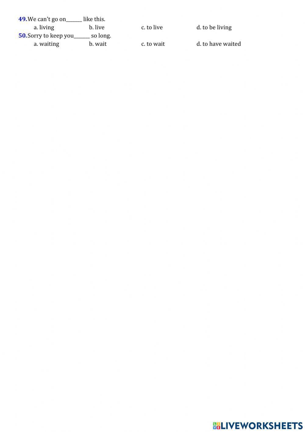 Gerund- to inf exercise