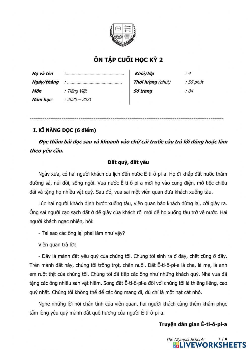 Ôn tập hkii - đọc - viết