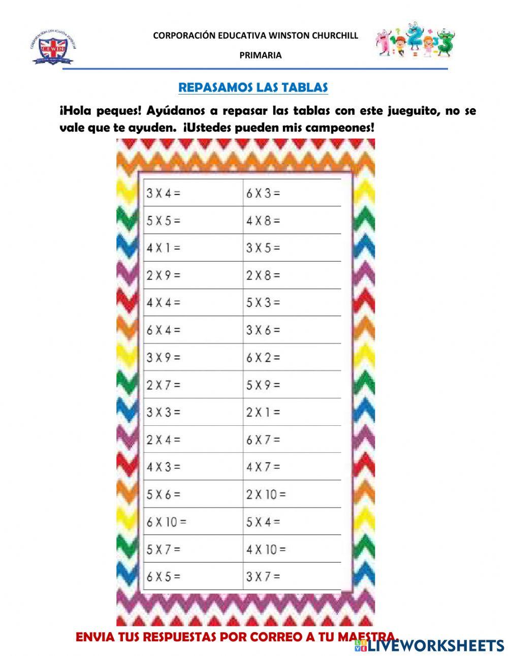 Tablas de multiplicar.