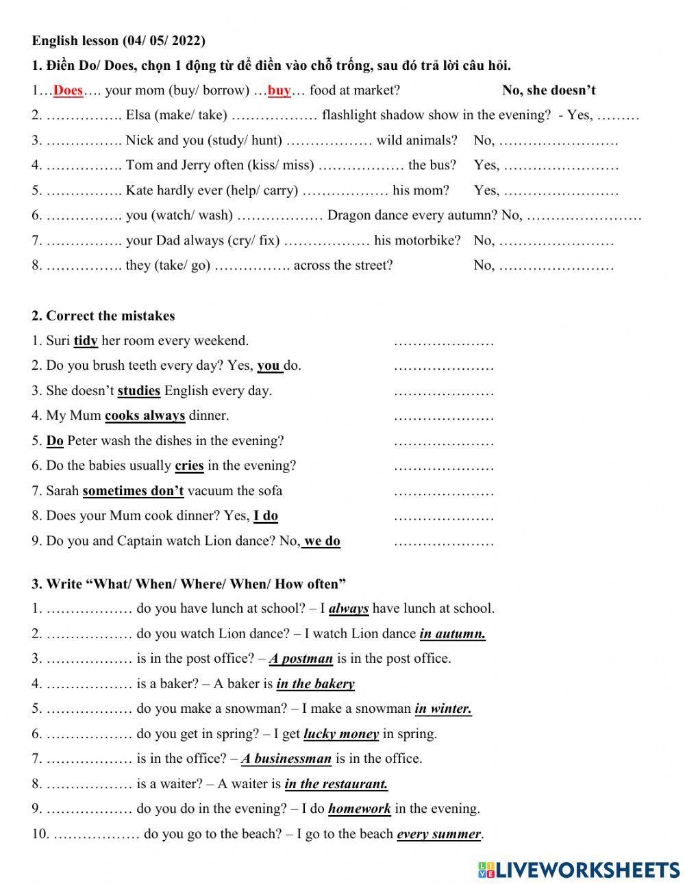 Group 3 - Wh-question (đặt câu hỏi cho từ gạch chân)