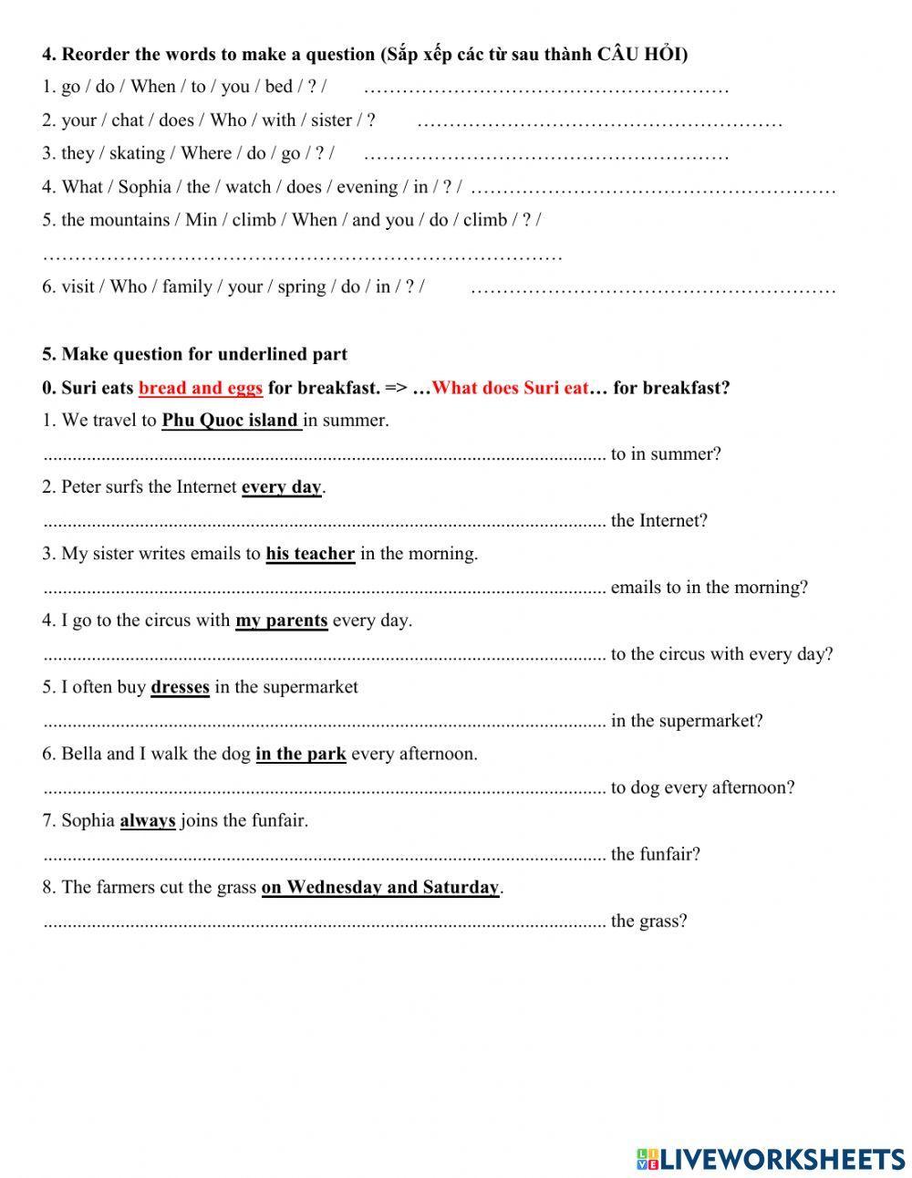 Group 3 - Wh-question (đặt câu hỏi cho từ gạch chân)