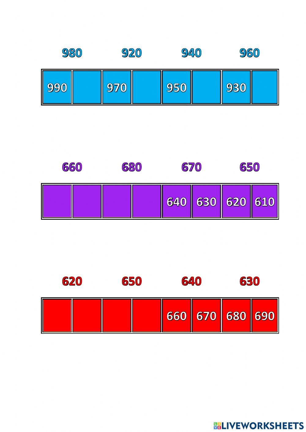Secuencias de 10 en 10 a partir de 100