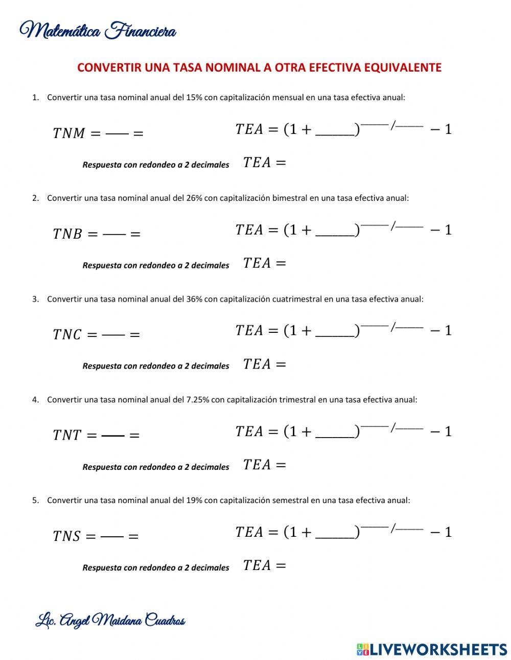 Conversión de tasas nominales a efectivas 1