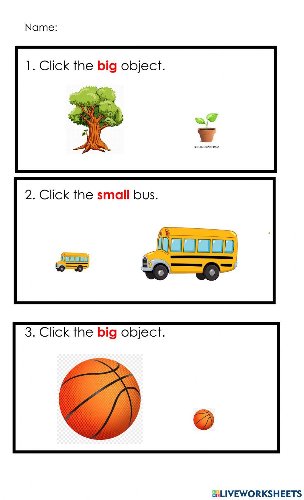 Printable Compare The Objects - Which is Bigger or Smaller