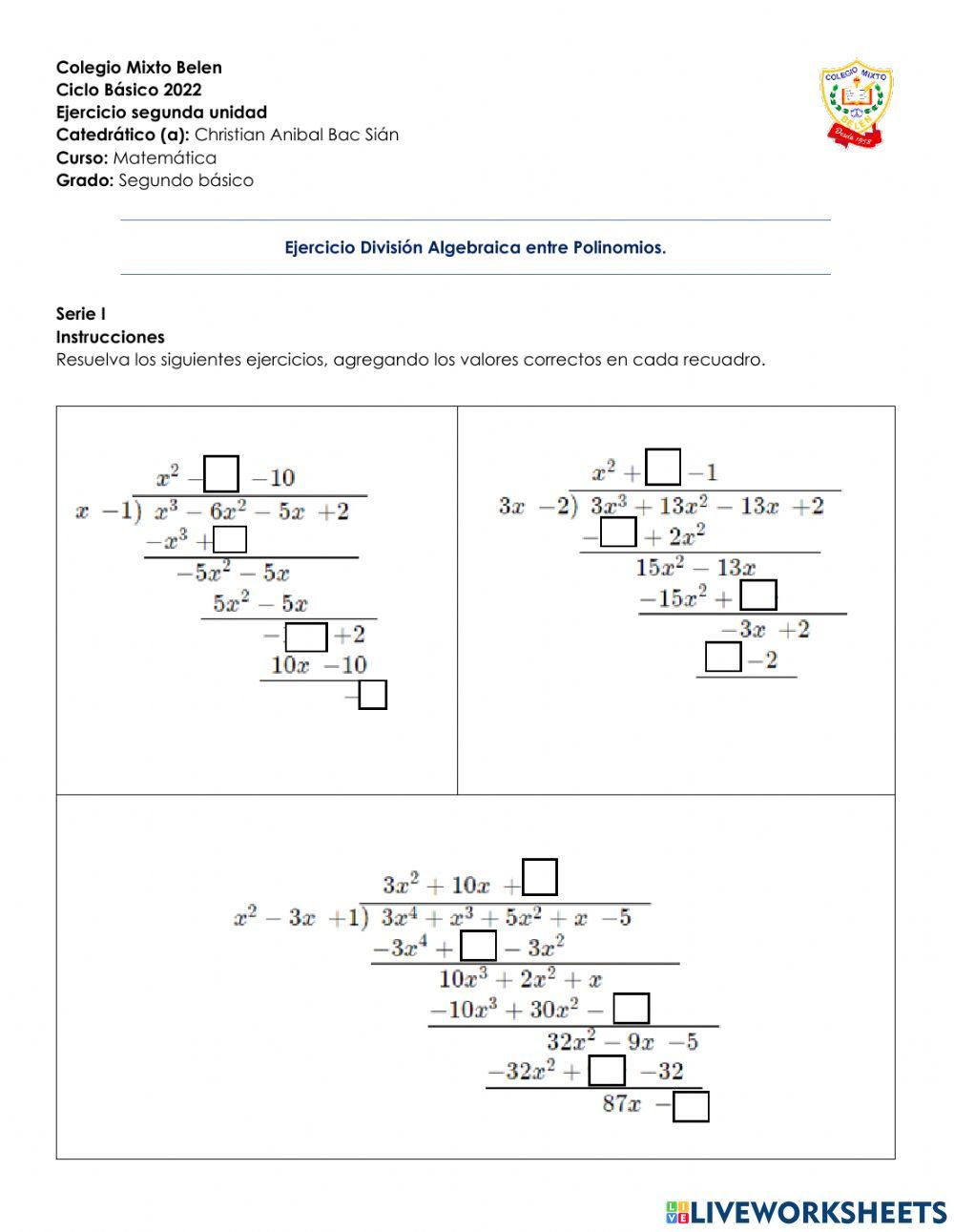 Divisiones entre polinomios.