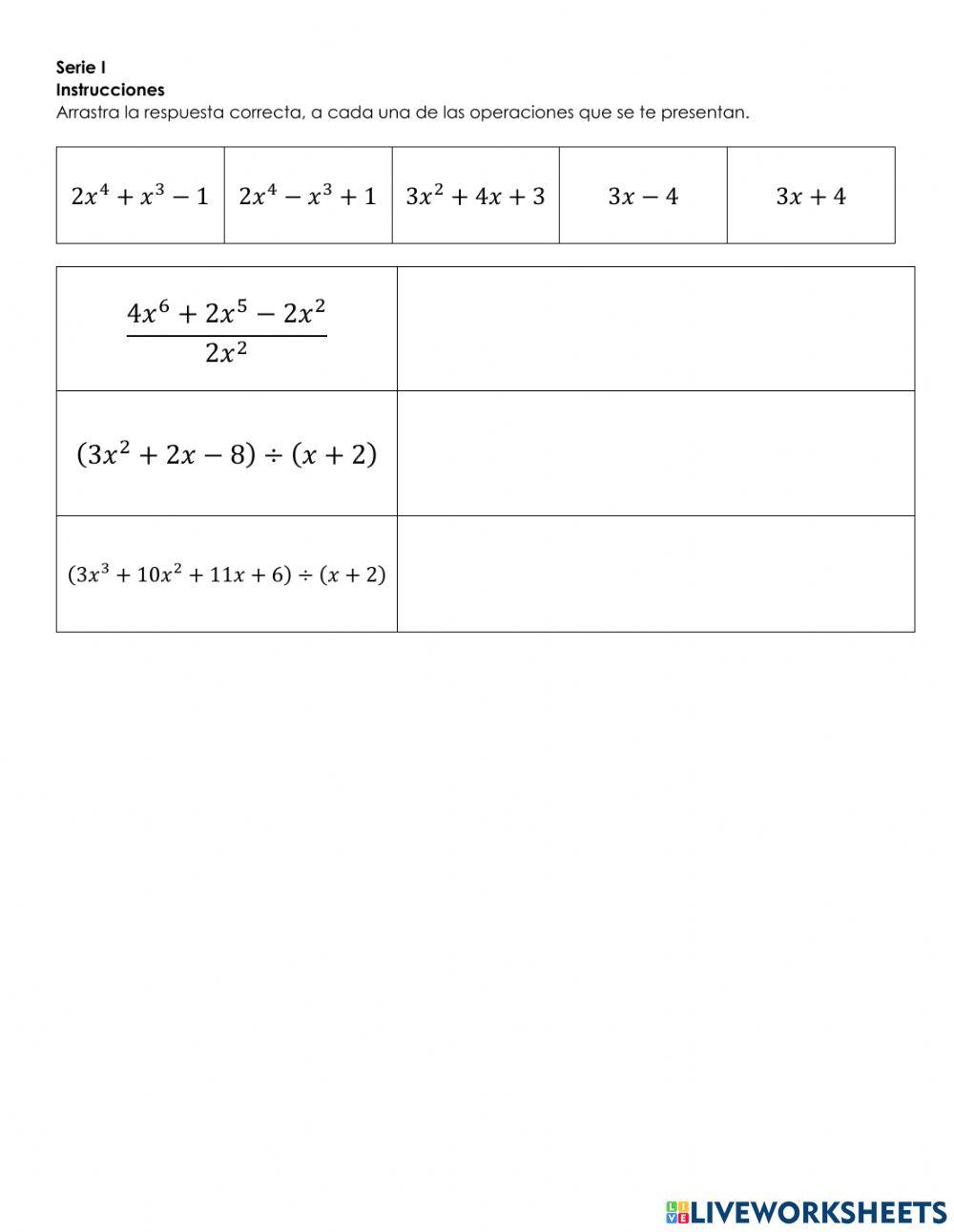 Divisiones entre polinomios.