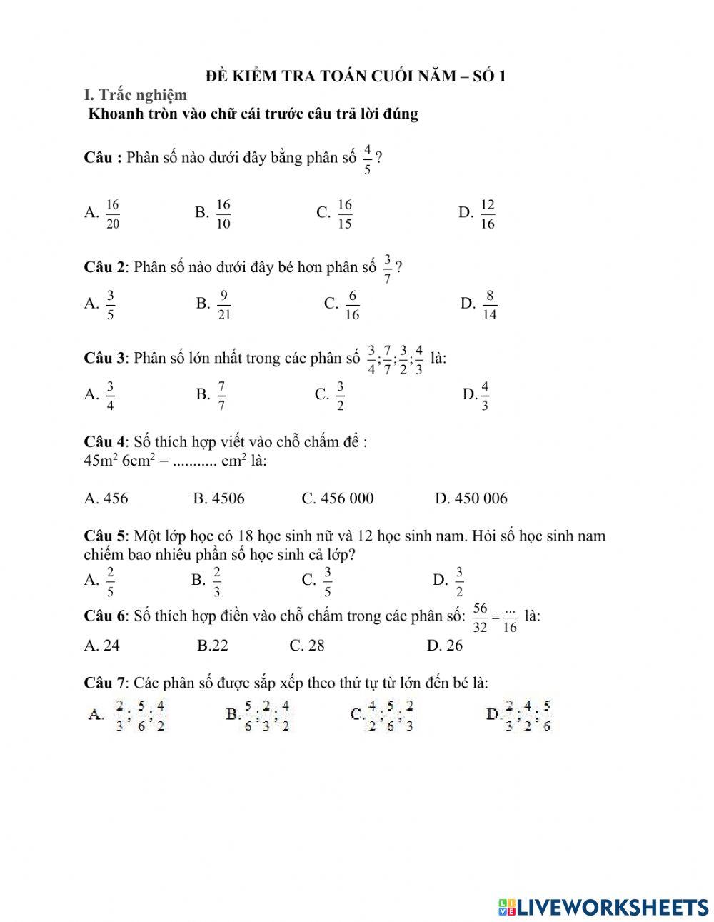 Ôn tập cuối năm môn Toán 4