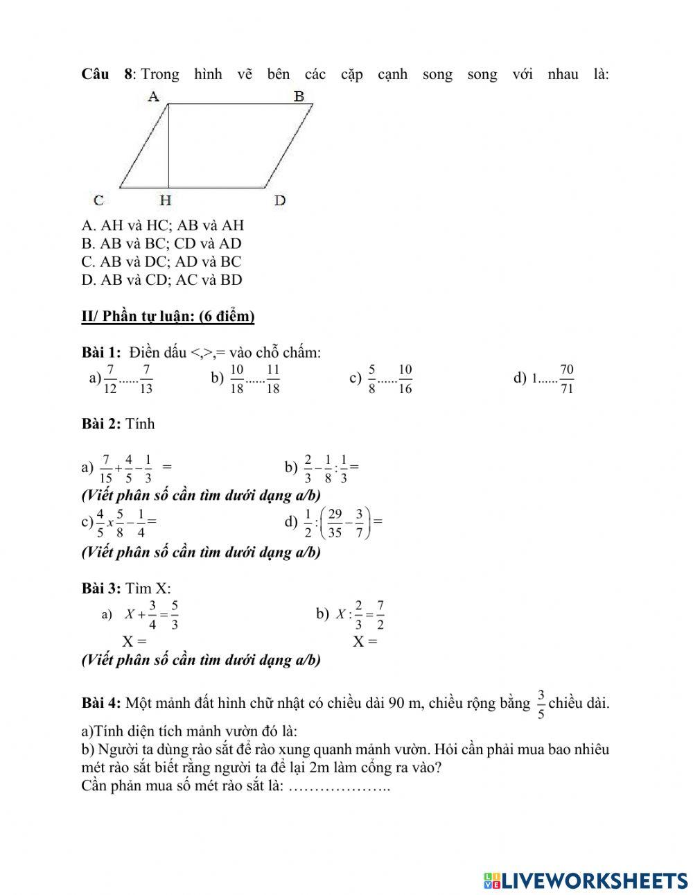 Ôn tập cuối năm môn Toán 4