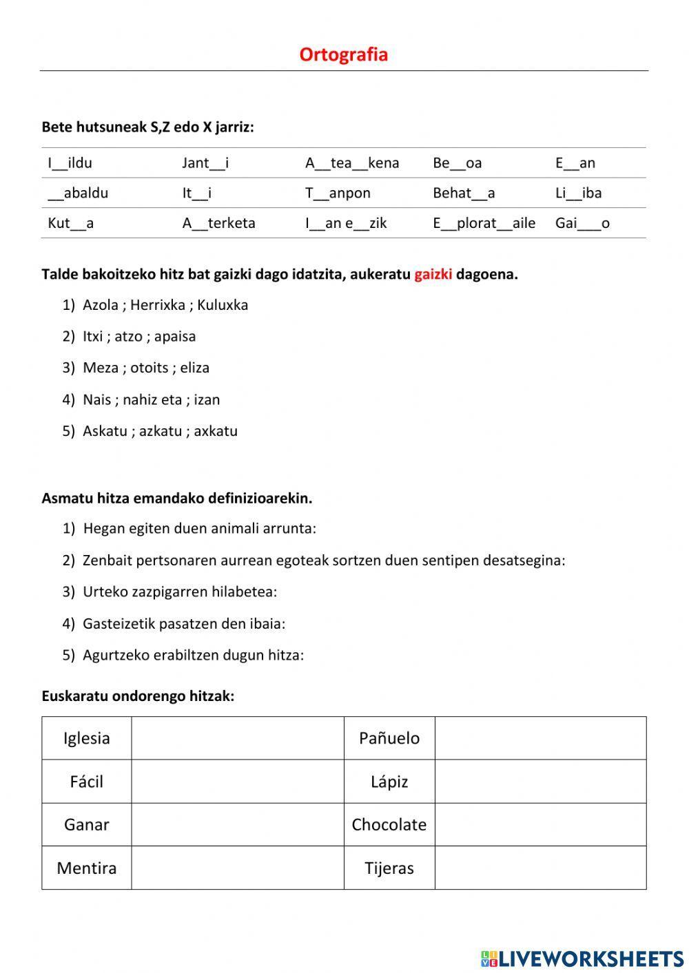 S, Z eta Xren erabilera