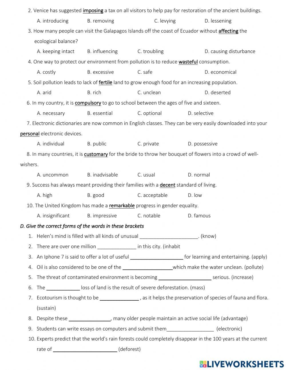 Consolidation for 2nd term - g10 - vocabulary