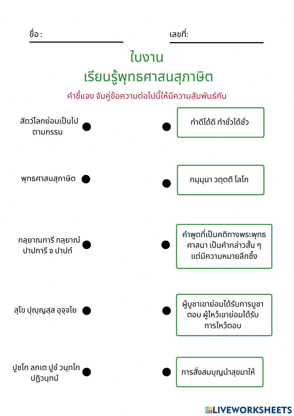 ใบงานที่ ๖ เรื่อง เรียนรู้พุทธศาสนสุภาษิต By ครูเอม