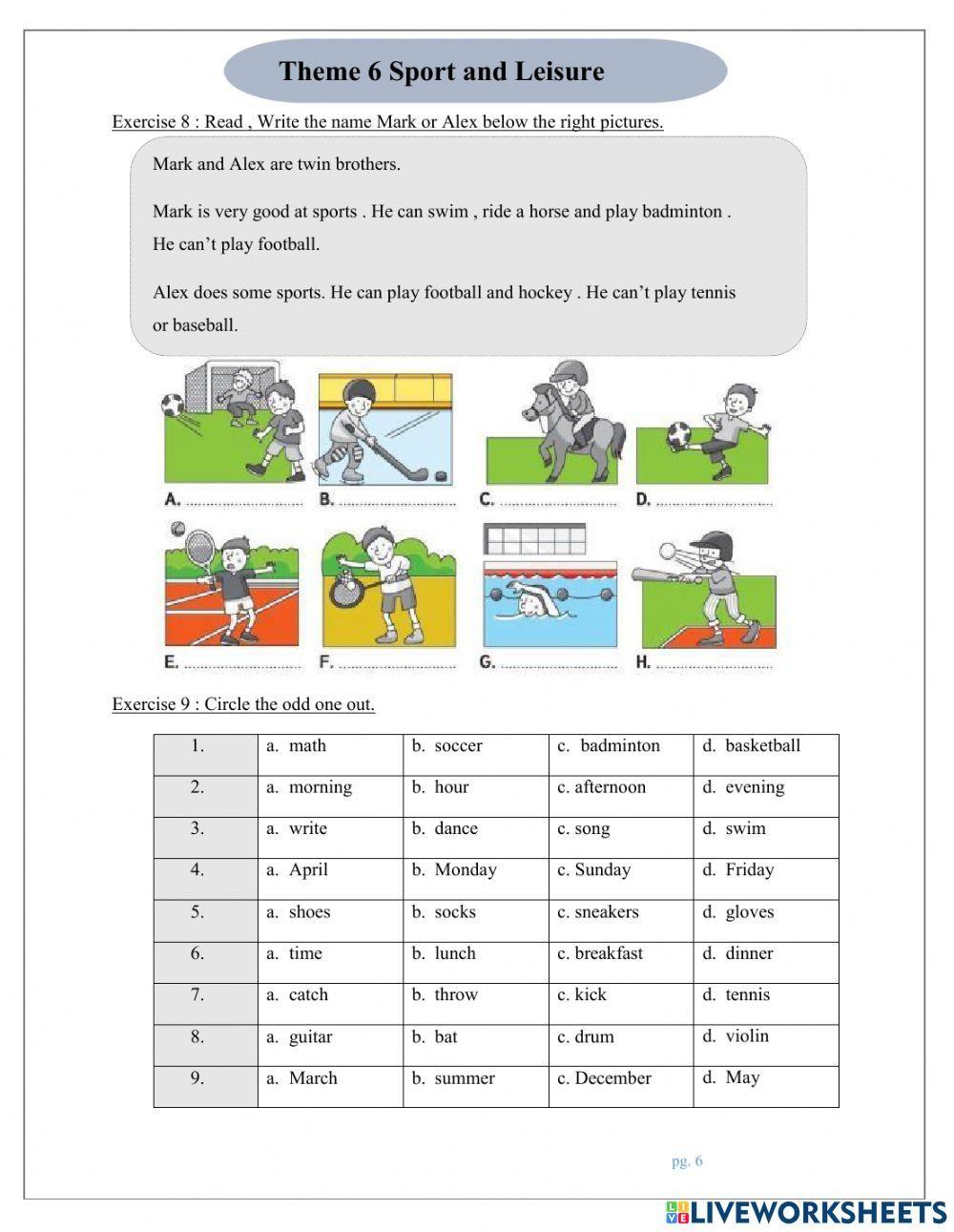 Smart start 4 theme 6 SPORTS AND LEISURE