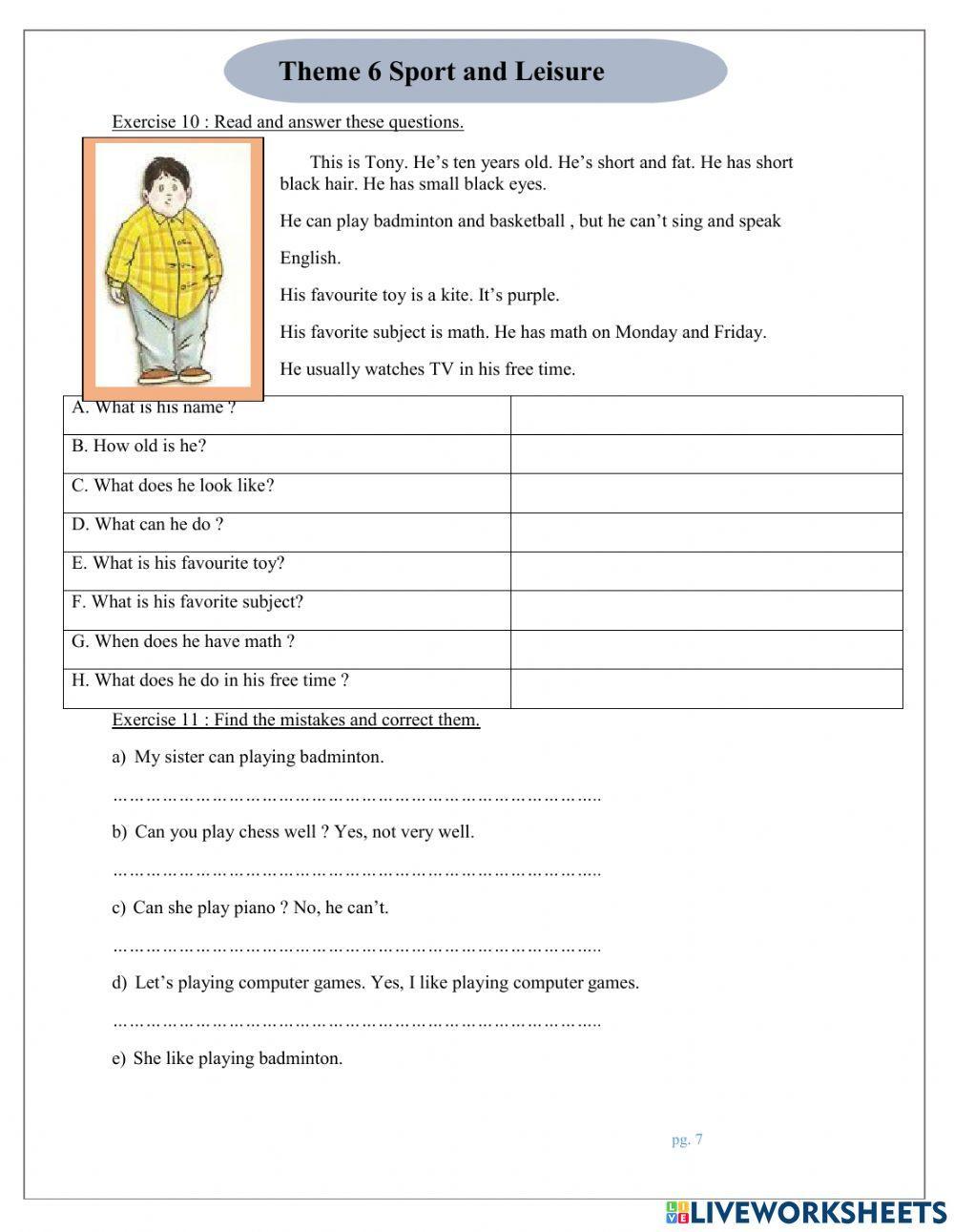 Smart start 4 theme 6 SPORTS AND LEISURE