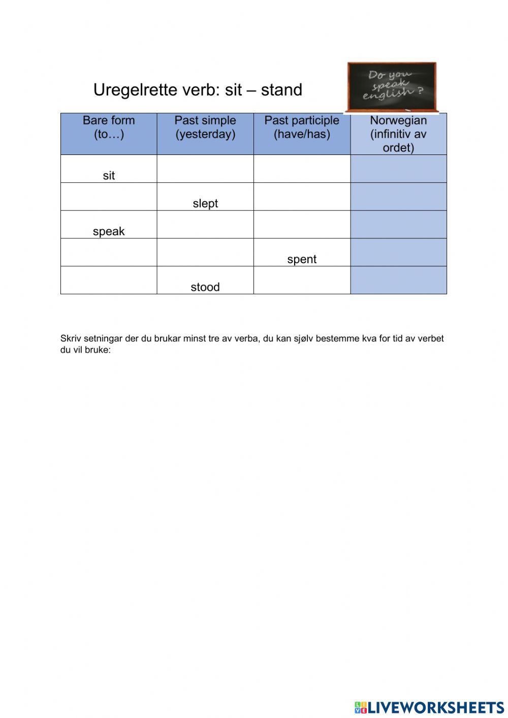 Irregular verbs sit-stand