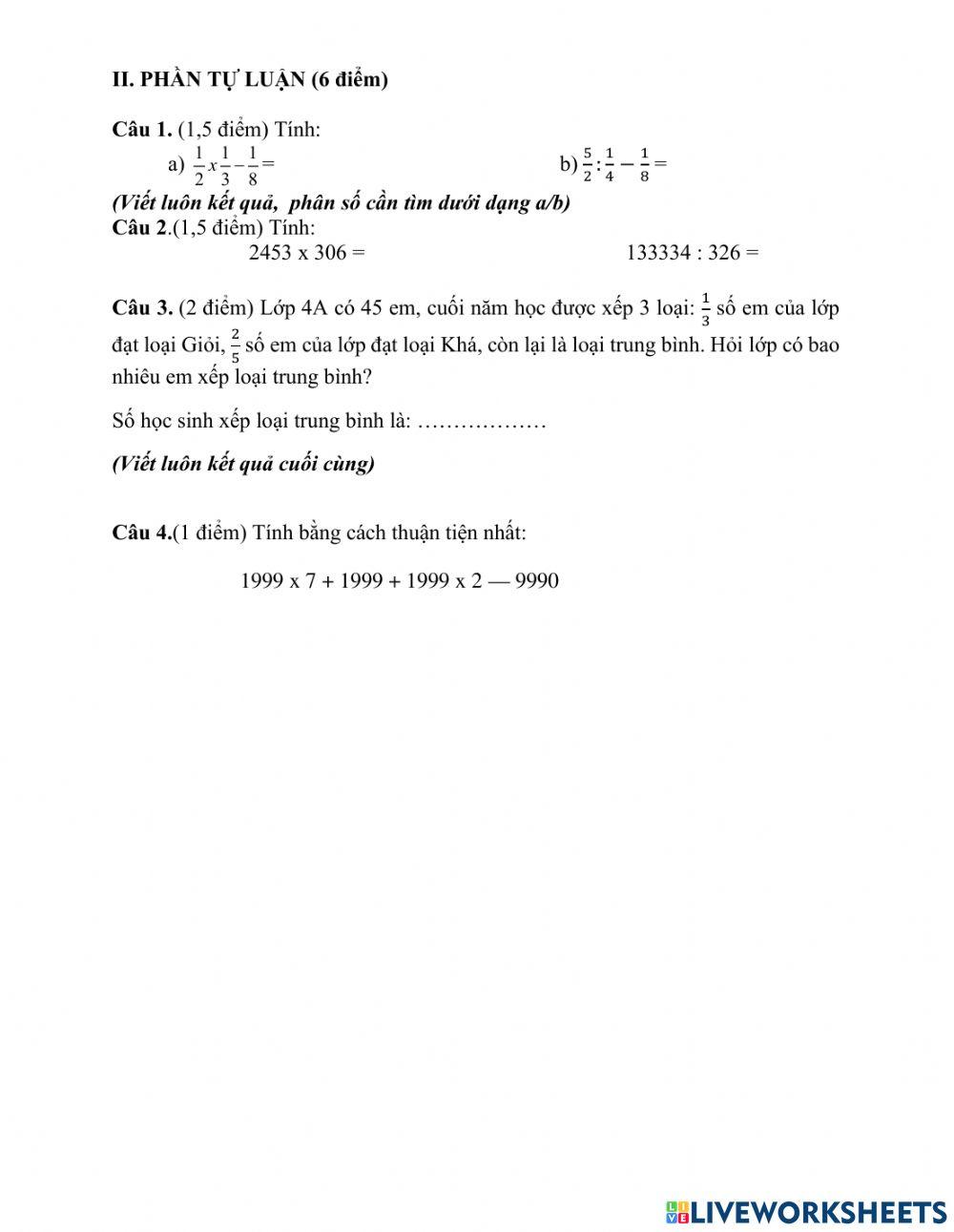 Ôn tập cuối năm môn toán