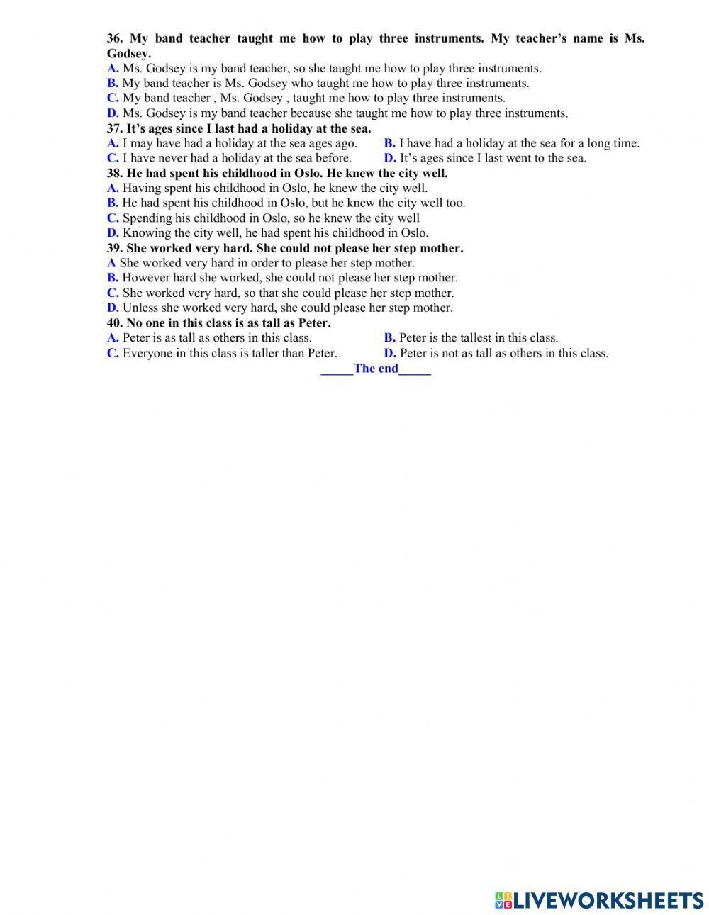 Ôn thi vào 10 - đề 30 - 40tn