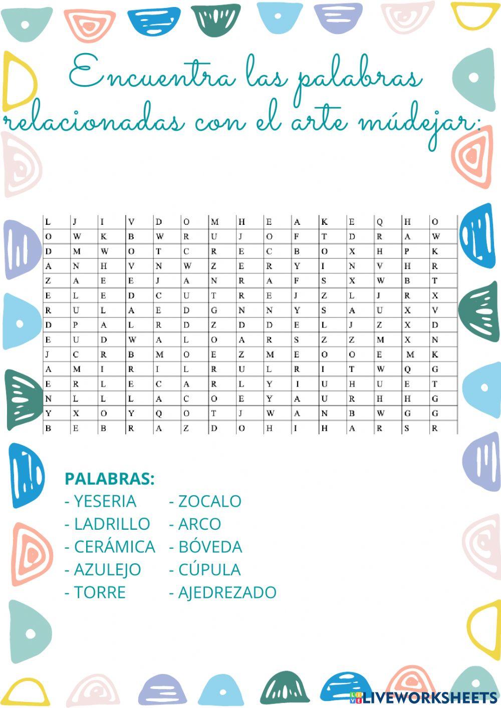 Sopa de letras artes mudejar Teruel