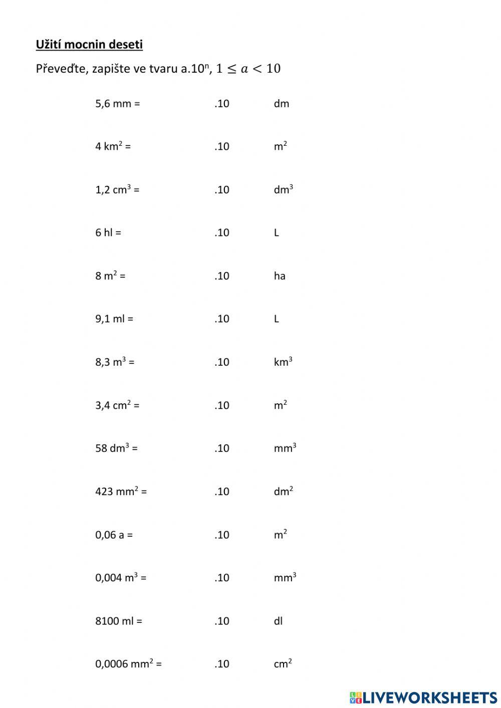 Užití mocnin deseti