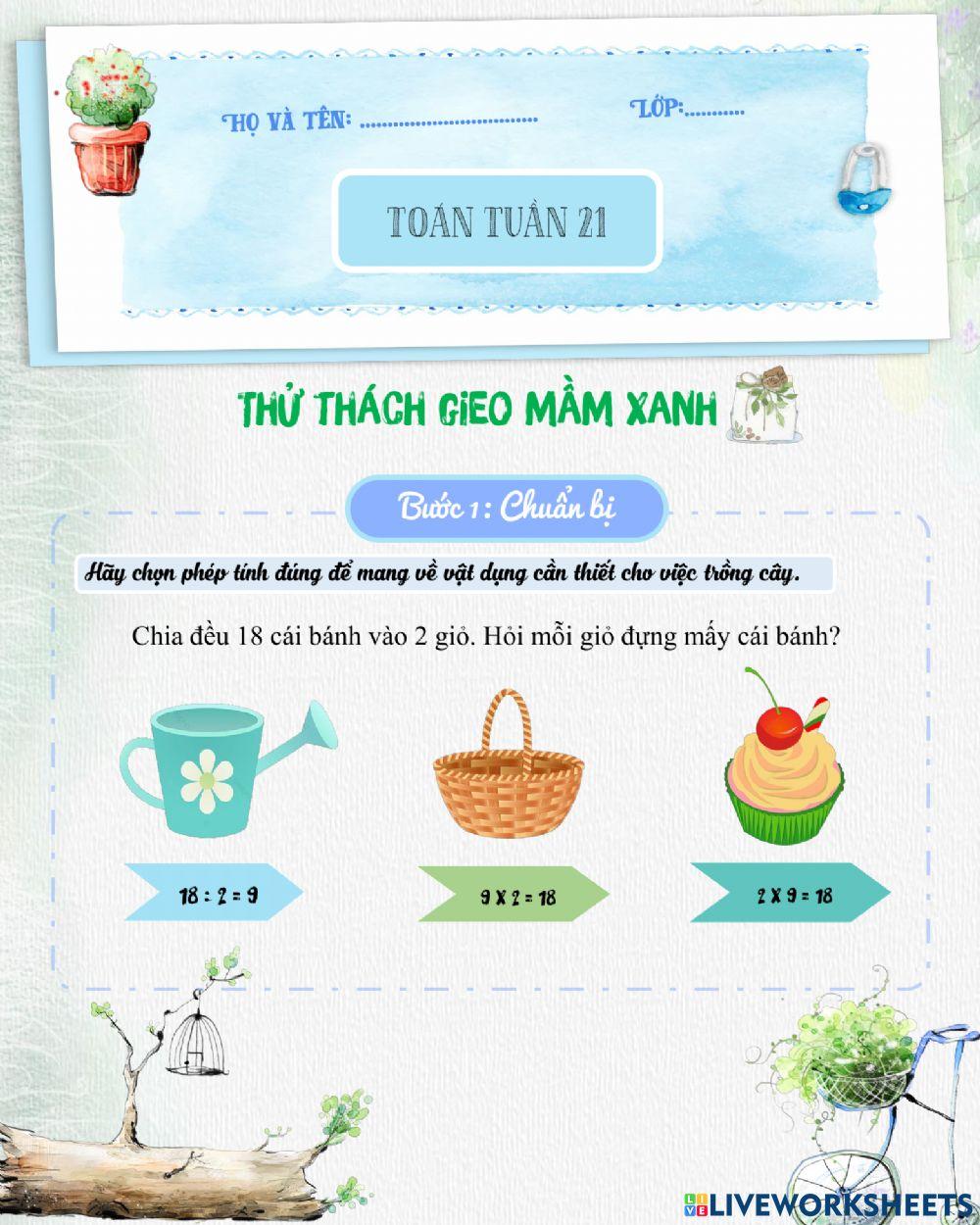 Toán lớp 2 Tuần 21