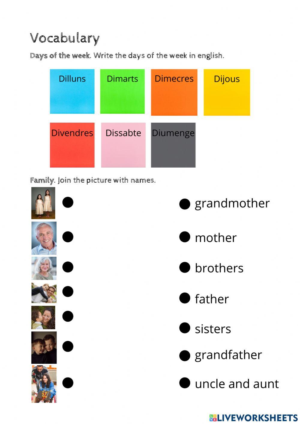 Vocabulary Family and days