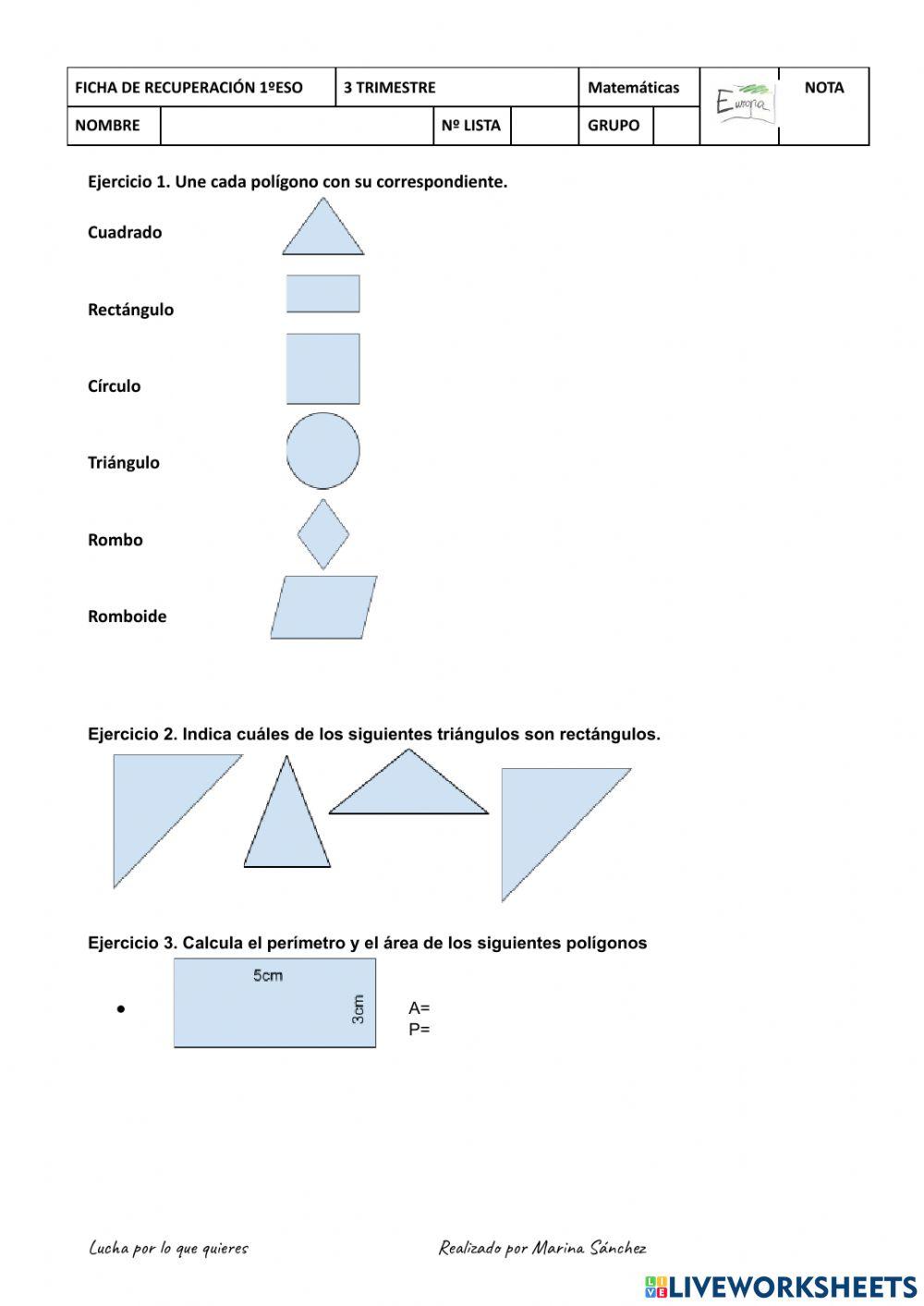 Áreas y perímetros de figuras planas sencillas