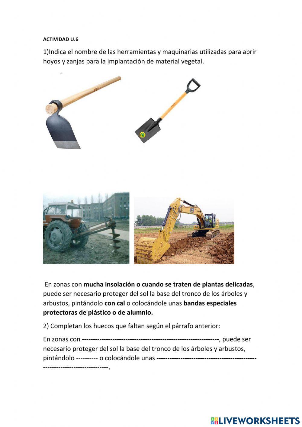 Herramientas y maquinarias para implantación vegetal