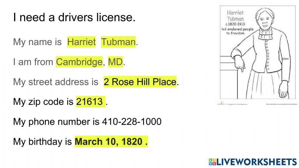 Harriet Tubman's Drivers License