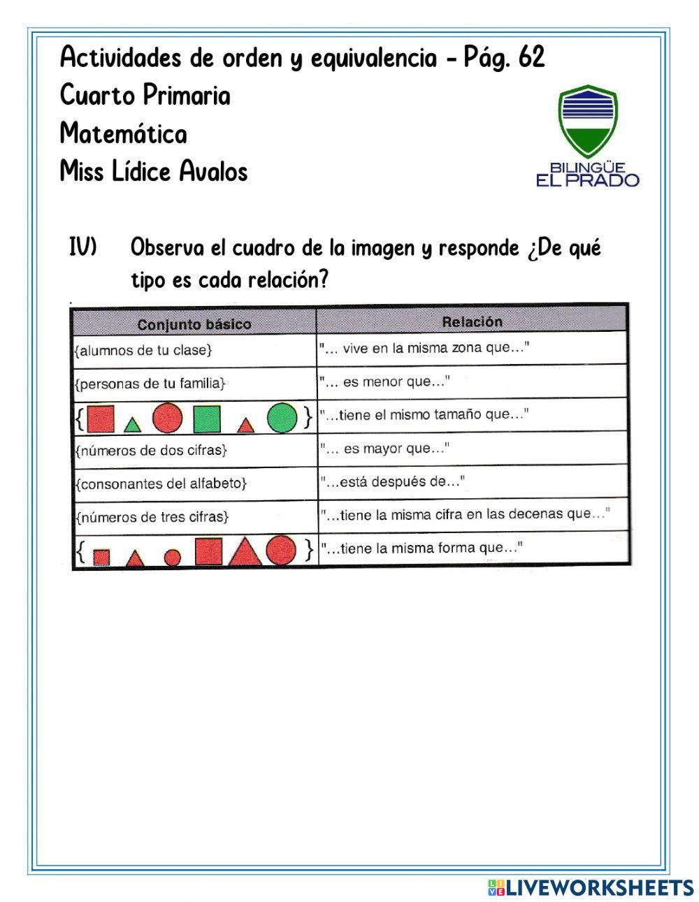 Relaciones de orden y equivalencia
