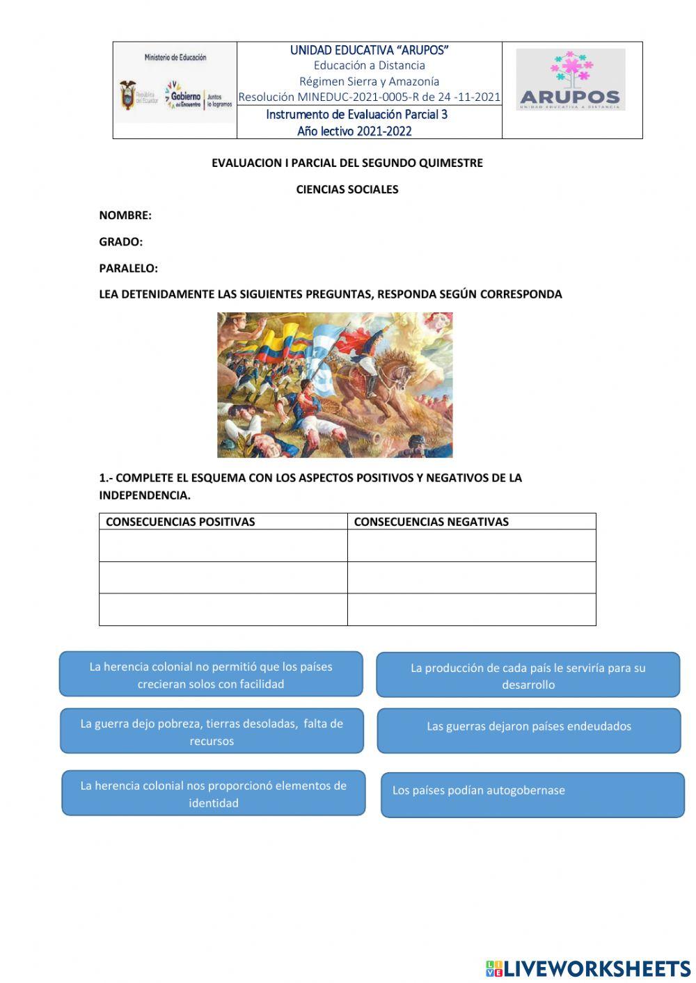 Evaluacion i parcial ii quimestre