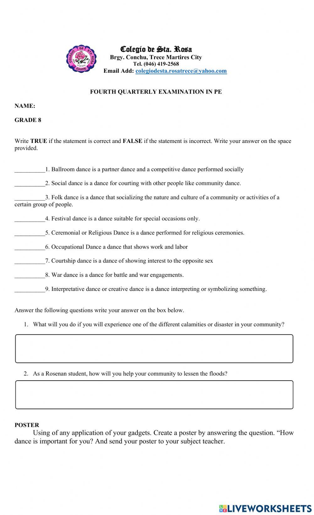 Pe free exercise Live Worksheets