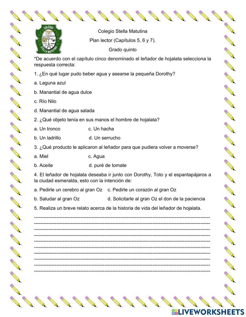 Plan lector grado quinto -el maravilloso mago de Oz-