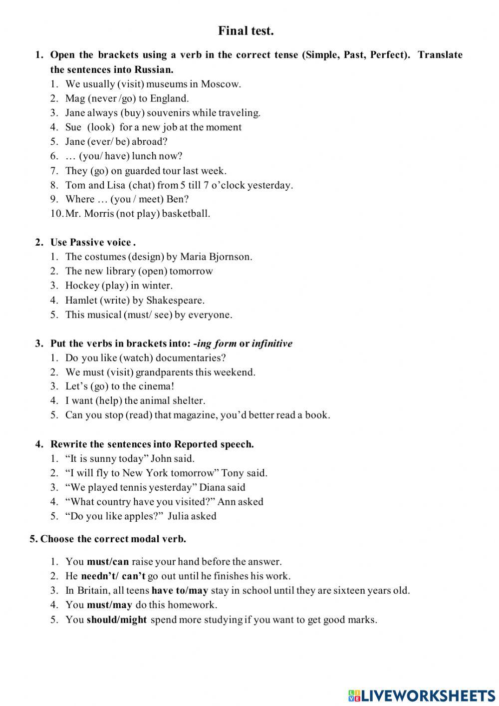 Final test spotlight 8 grade