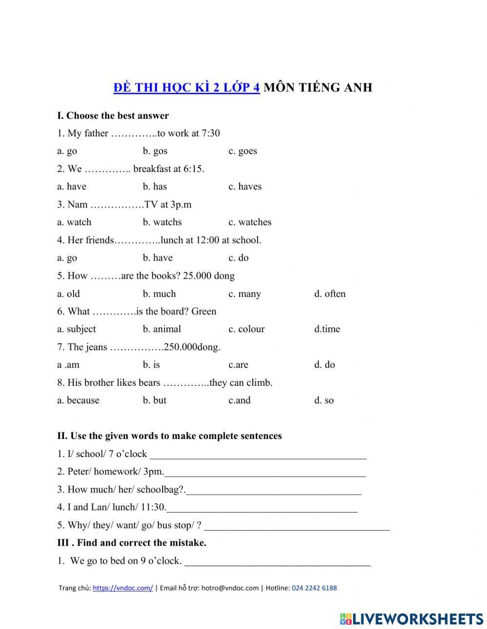 Ôn tập học kỳ 2 - Tiếng Anh 4